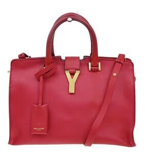 Saint Laurent Leather Classic Y Cabas Handbag Red